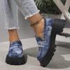 Rimocy 2025 New Women Chunky Heels Loafers Fashion Crystal Slip On Platform Shoes Woman Gothic Thick Bottom Shallow Denim Pumps