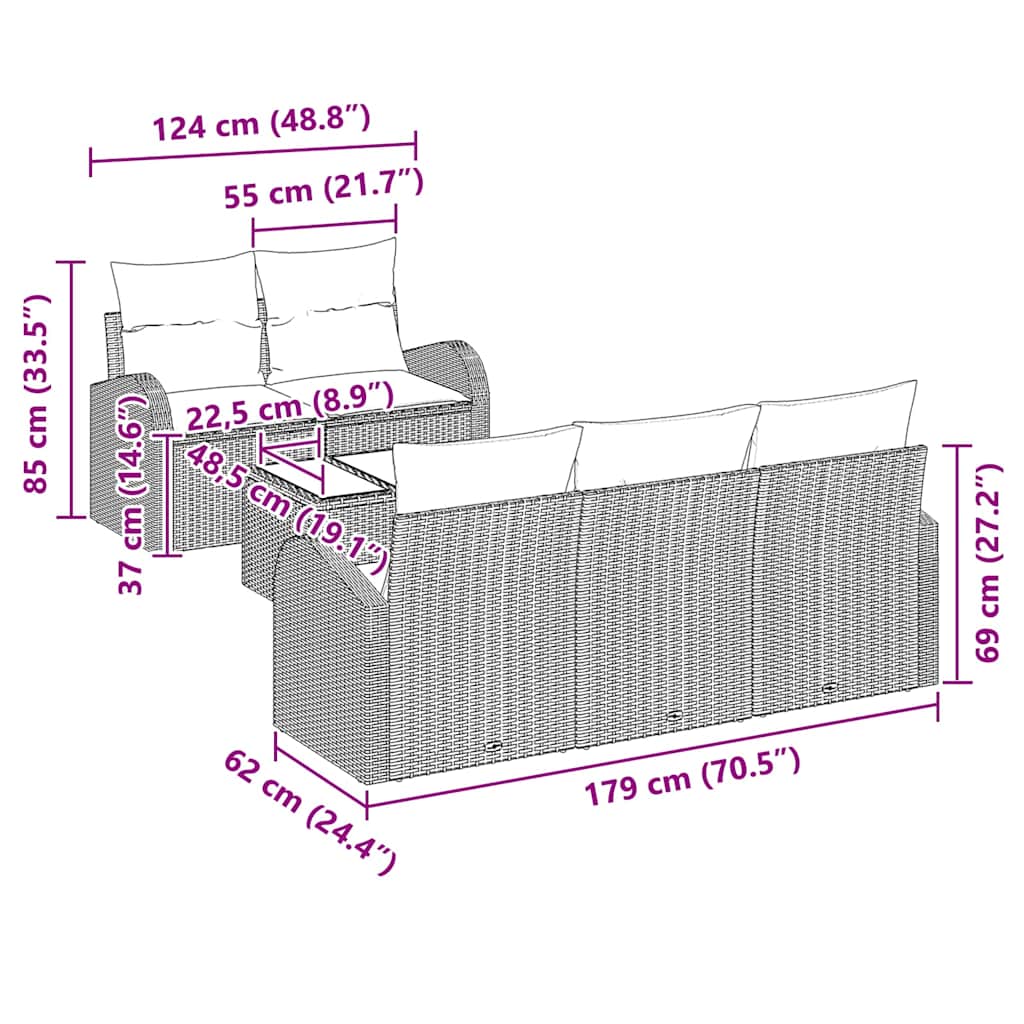 Garden Sofa Set Light Grey 55 X 55 X 37 Cm Poly Rattan