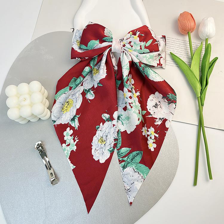 Elegant Bow Ribbon Hair Clip Fashion Simple Solid Satin Spring Clip Hair Pin Retro Headband with Clips Girls Hair Accessories