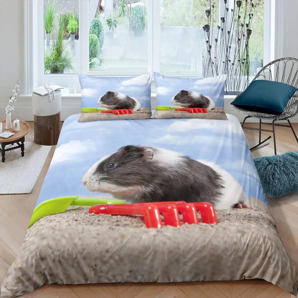 Guinea Pig Duvet Cover Set Cute Cavy Pattern Bedding Set Animal Quilt Cover For Boys Girls Garden Nature Polyester Bedding Set