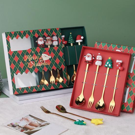 6Pcs/Set Stainless Steel Spoon Fork Set Santa Claus Snowman Deer Christmas Tree Hat Decor Tableware Holiday Party Supply