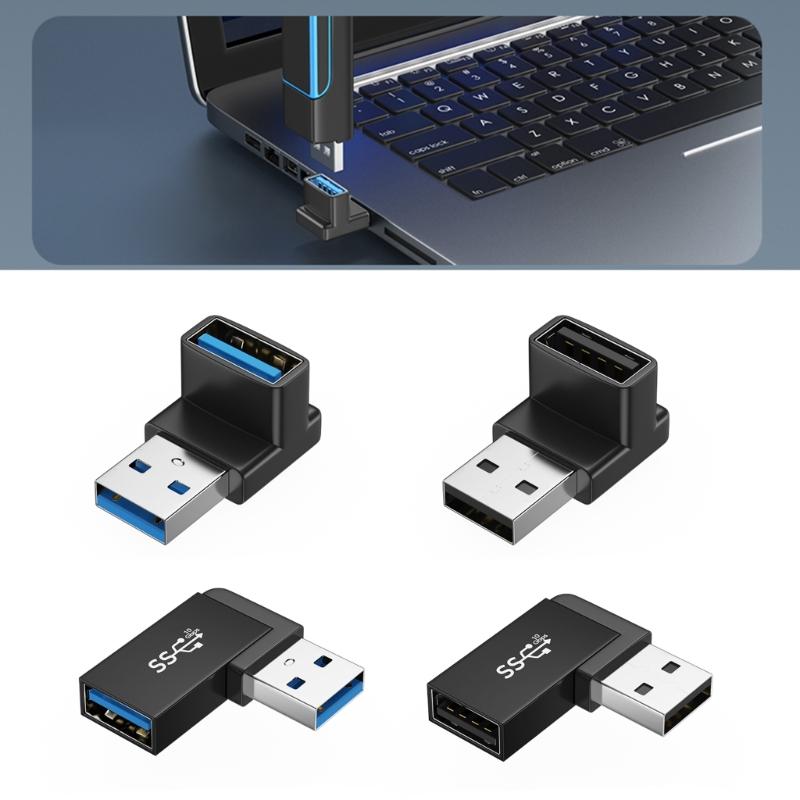 USB 3.2 90 Degree Male to Female Connectors for Protecting Device Port in Tight Space in Computer Connection