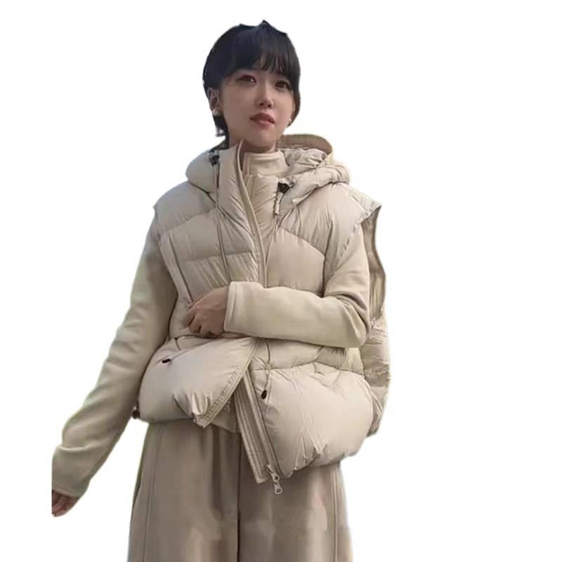 Down cotton vest women's autumn and winter short hooded new loose small vest vest vest jacket