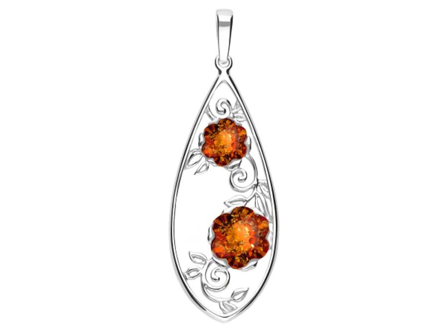 Elegant Silver Women' Drop Necklace with Amber Teardrop Choker 40cm