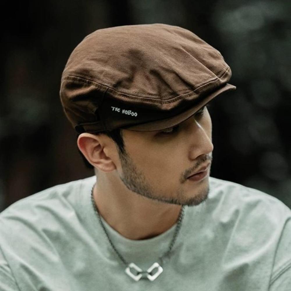 Pure Color Newsboy Flat Cap British Style Retro Painter Hat Embroider Letter Hat Streetwear