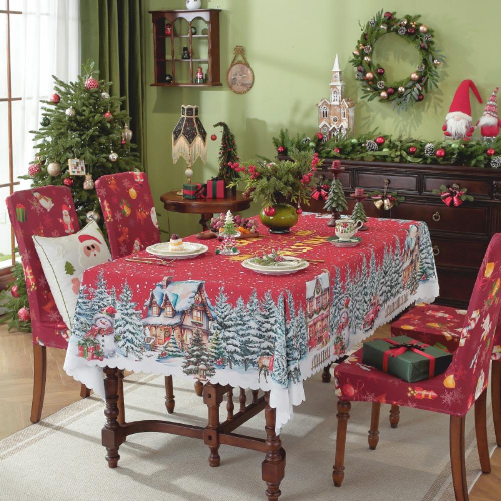 Weihnachtstischdecke Digitaldruck Wasserdicht Feiertags-Esstischdecke für Runde Schreibtischdeko