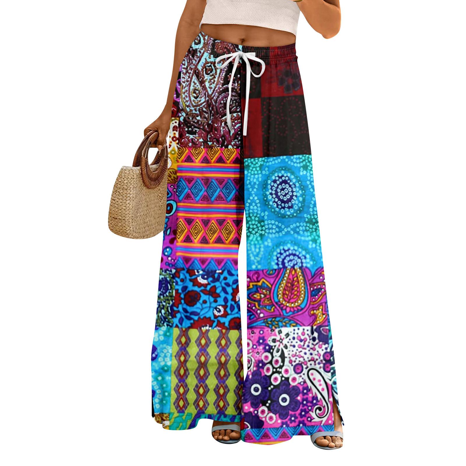 

Женские летние брюки-палаццо в стиле бохо с высокой талией, широкие повседневные брюки с карманами XXL небесно-голубой