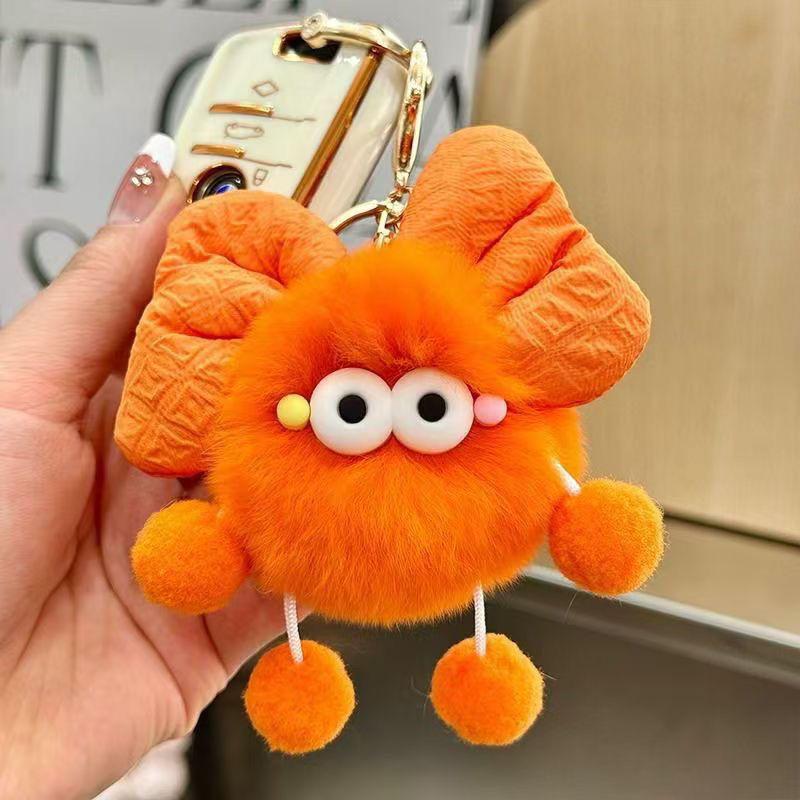 Bowknot Plush Coal Ball Keychain Ornament - Cute DIY Gift Doll