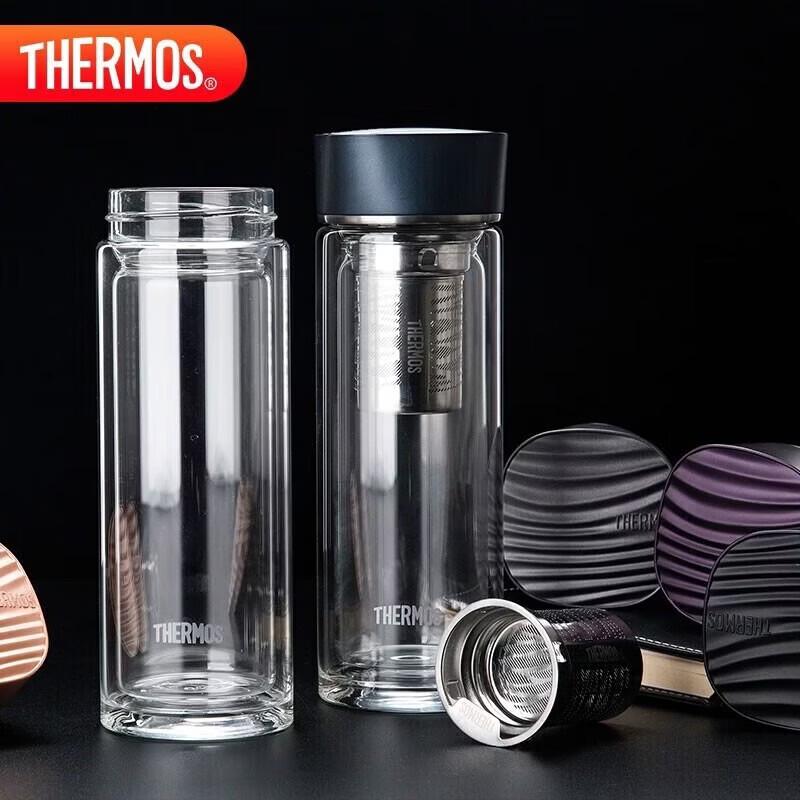 Thermos Water Ripple Walker Double-Wall Glass Tea & Water Bottle