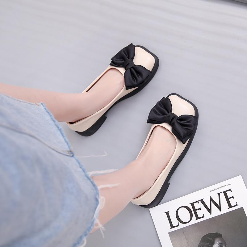 Women Bow Mary Janes Shoes Casual High Heels Shoes 2025 New Square Toe Lolita Sandals Fashion Walking Loafers