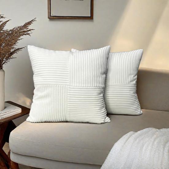 Kissenbezug mit Streifenmuster, Kontrastfarbe, Patchwork, versteckter Reißverschluss, 45 x 45 cm