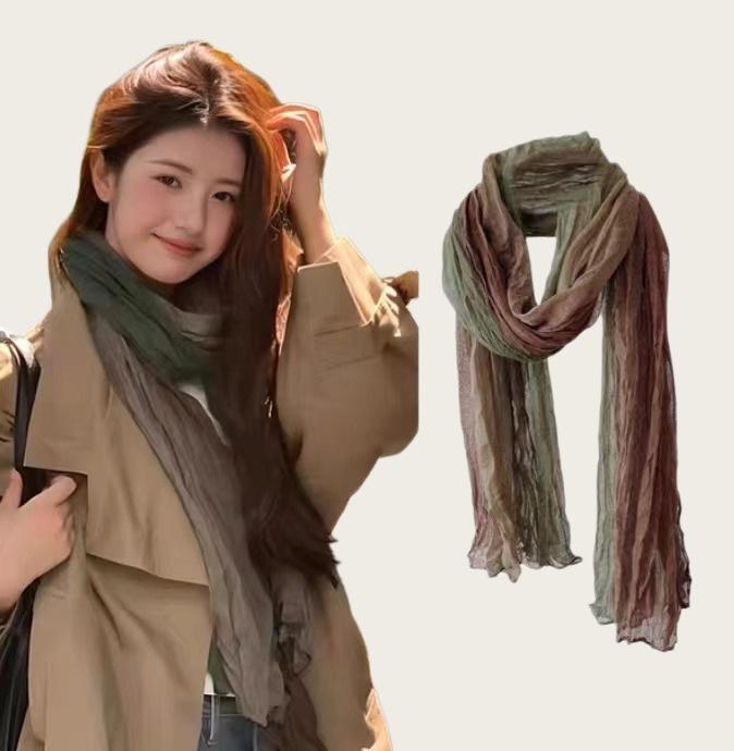 Literarische und Retro-Kontrastfarben, lange Seidenschals mit Blumenmuster, Damenmode, ausländischer Stil, hochwertiger Hals- und Nackenschmuck, hochwertig vielseitig