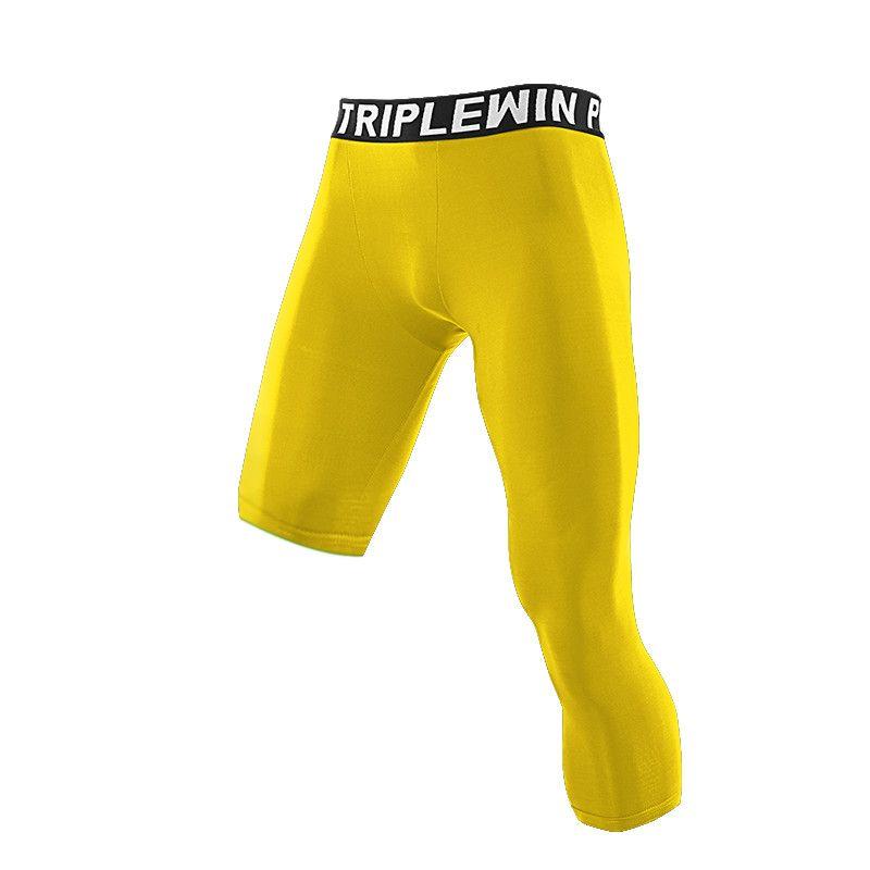 Men Base Layer Running Tight Sports Cropped One Leg Leggings Basketball Football Soccer Fitness Exercise 3/4 Pants S M L XL 2XL