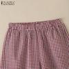ZANZEA Women Casual Elastic Waist Loose Summer Grid Print Shorts