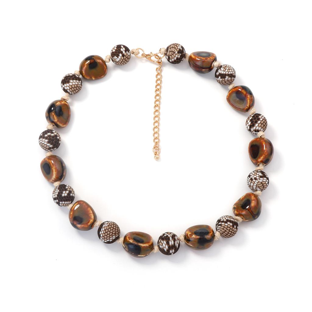 European and American personality niche ins style fashion versatile simple irregular geometric ceramic beaded women's necklace