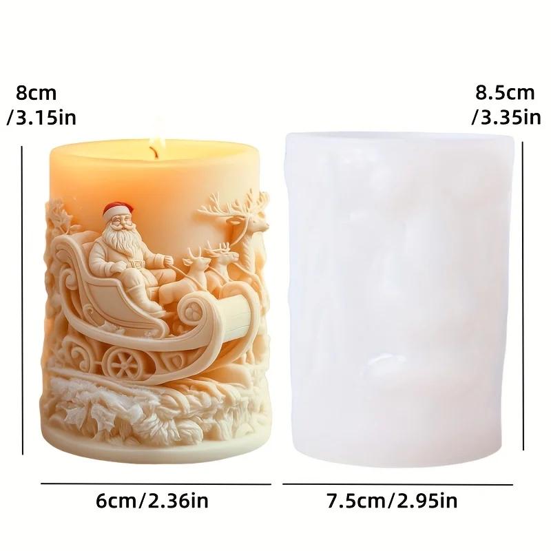 Santa Claus Carrying Gift Relief Cylindrical Candle Silicone Mold Smile Santa Claus Snowflake Gift Bag Molds Christmas Gift