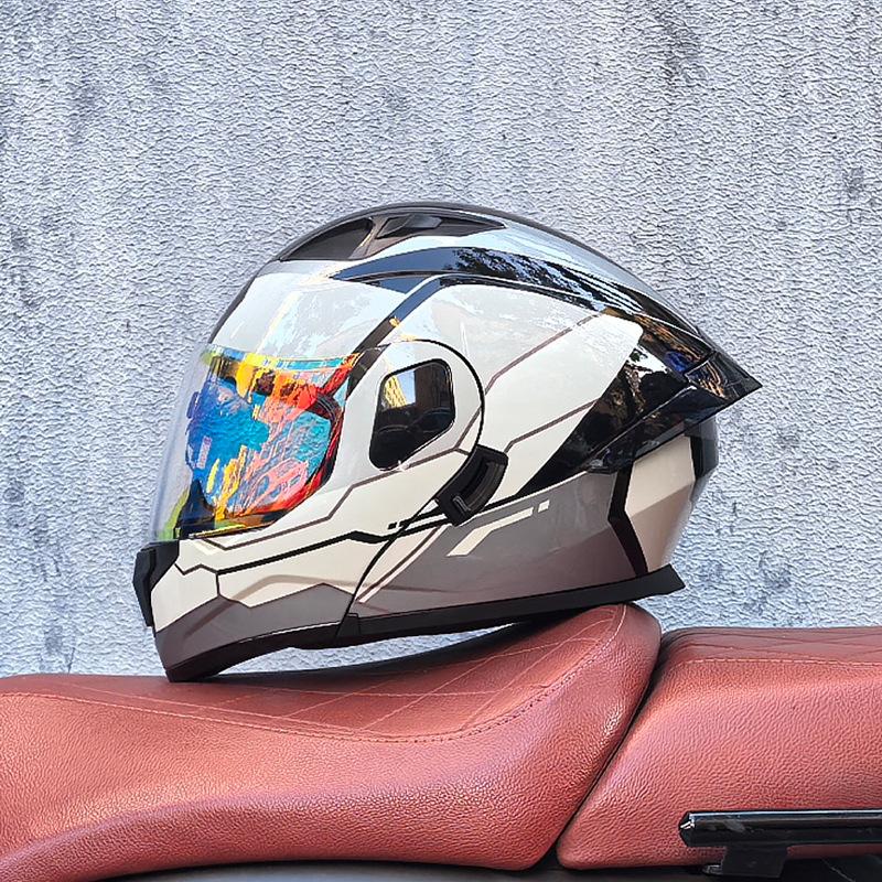 Small shell helmet peel-off helmet motorcycle helmet locomotive double lens men's and women's four-season motorcycle cruise helmet large
