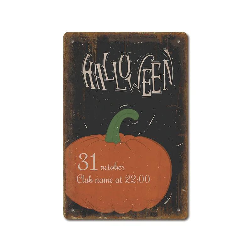 Halloween Festival Decor Plaques Kitchen Home Garage Wall Tin Sign Vintage Art Metal Signs Trick Or Treat Pumpkin Plate Poste