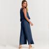 Summer Women's Jumpsuit Comfortable Casual Sleeveless Pleated Vest Wide Leg Pants Nine-point Pants Casual Suit