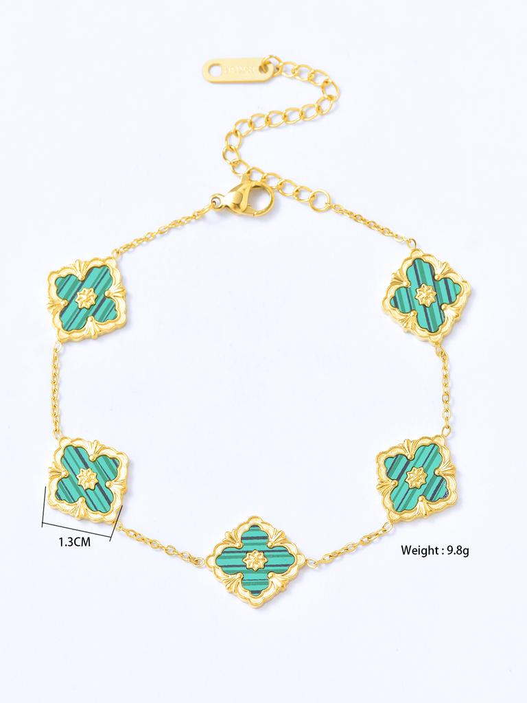 1 piece 18k Gold plated stainless steel lucky clover pendant necklace for women's daily accessories jewellery bracelet earrings