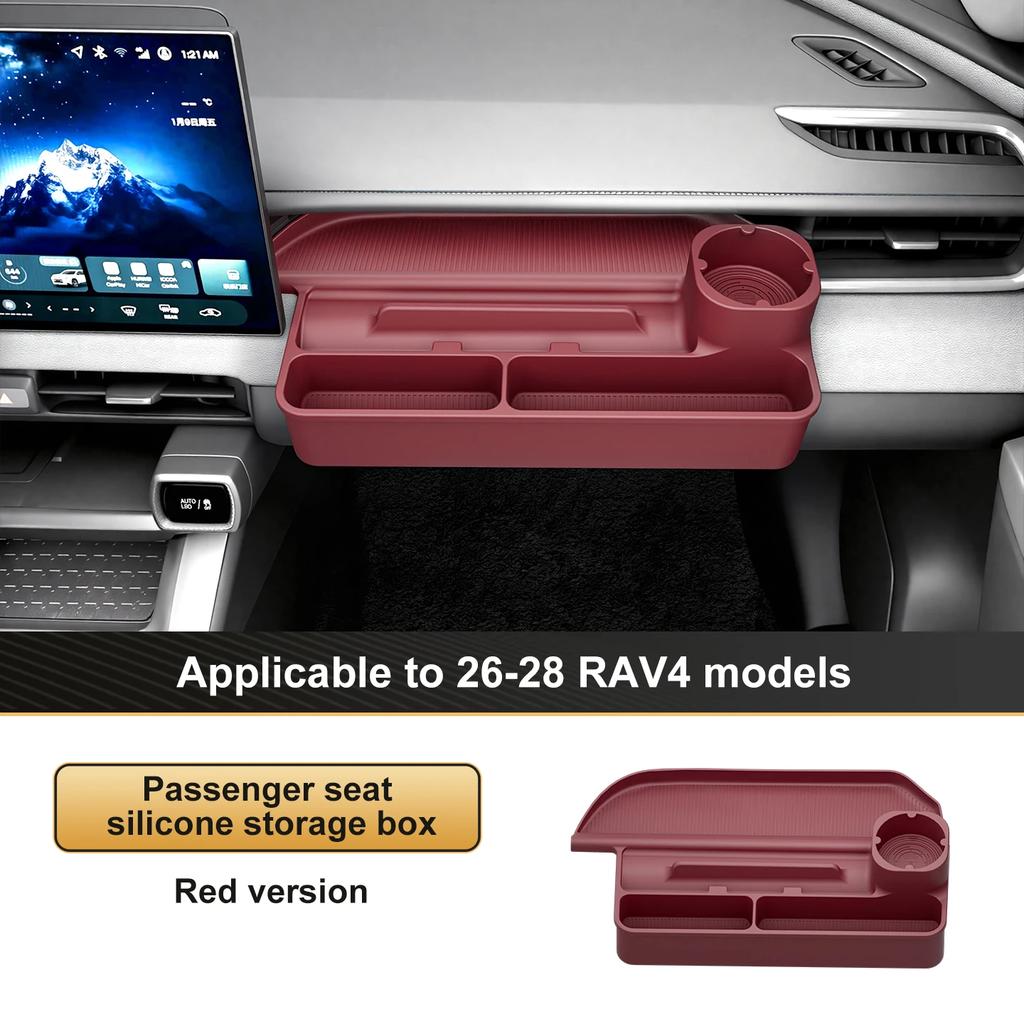 LHD Soft Silicone Co-pilot Dashboard Storage Organizer Tray Box For Toyota RAV4 2026-2028 Car Passenger Console Sundries
