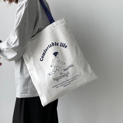 Ins Style Women's Thickened Canvas Shoulder Bag with Zipper and Literary Letter Design - Perfect for All Occasions.