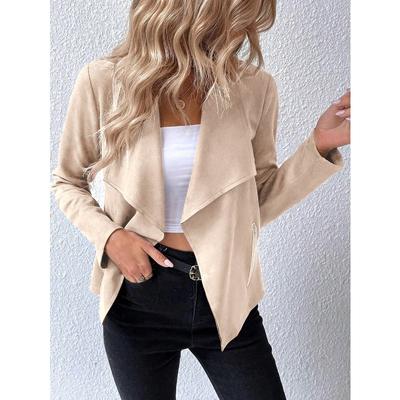 Women's Fashion Casual Solid Color Print Autumn Winter Long Sleeve POLO Neck Jackets & Coats