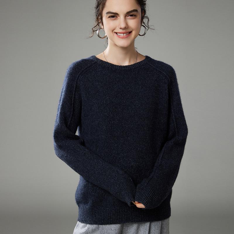 2024 Autumn/Winter Women's Korean Style Round Neck Loose Fit Cashmere Wool Sweater.
