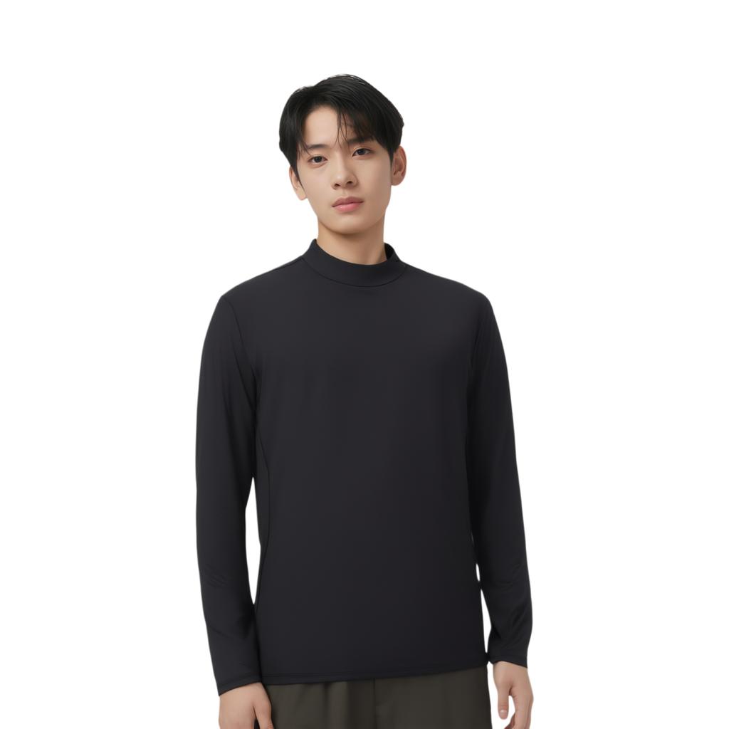 Anta Lightweight Warm Fleece Sports Simple Pullover Thermal Long Sleeve Knit Top Men tops Basic-Black 152547401R-3