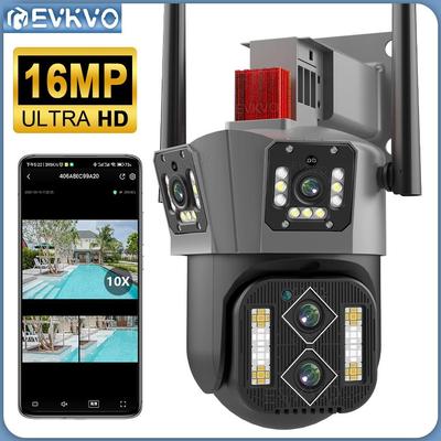 EVKVO 16MP 4K с тройным экраном PTZ WiFi охрана IP-камера наблюдения, наружная водонепроницаемая 10-кратная оптическая гибридная зумовая система обнаружения движения ONVIF, видеонаблюдение