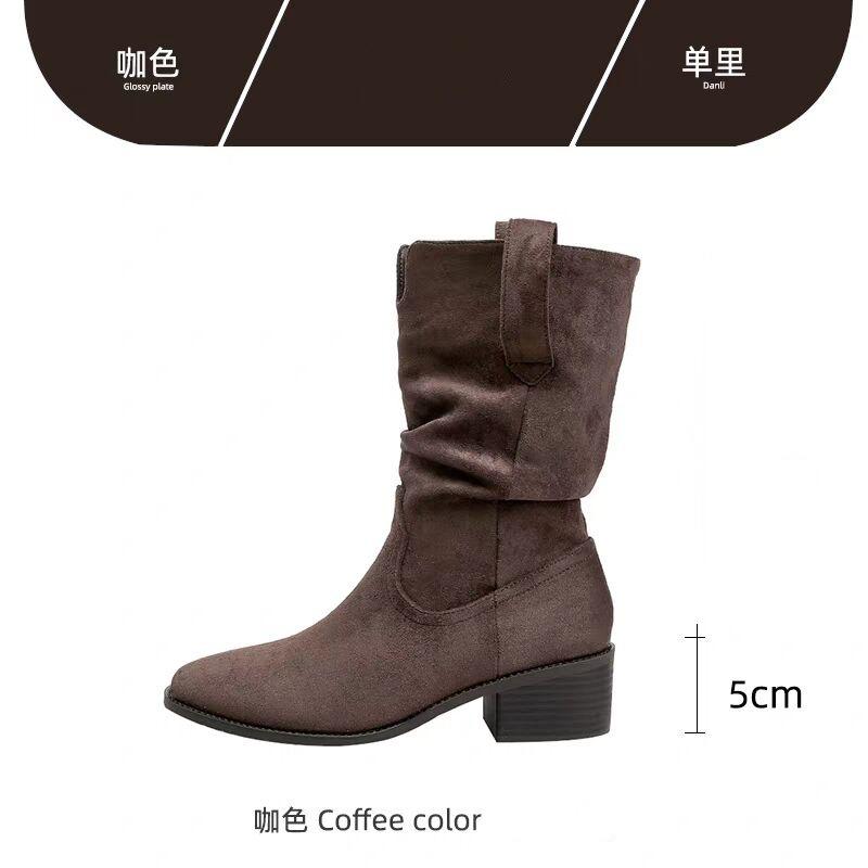 2025 autumn and winter new pleated short boots women's stacking boots retro British style small inner height increase medium tube Martin boots