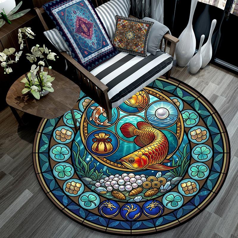 Aquatic Life Mandala Round Area Rug Under Office Chairs Bedroom Living Room Home Decor