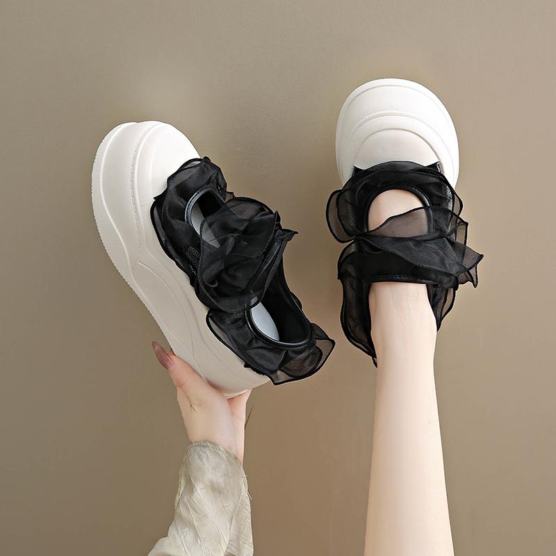 CRLAYDK Sweet Lace Loafers for Women Thick Sole Summer Hook&Loop Walking Dressy Slip On Casual Girls Cute Platform Shoes