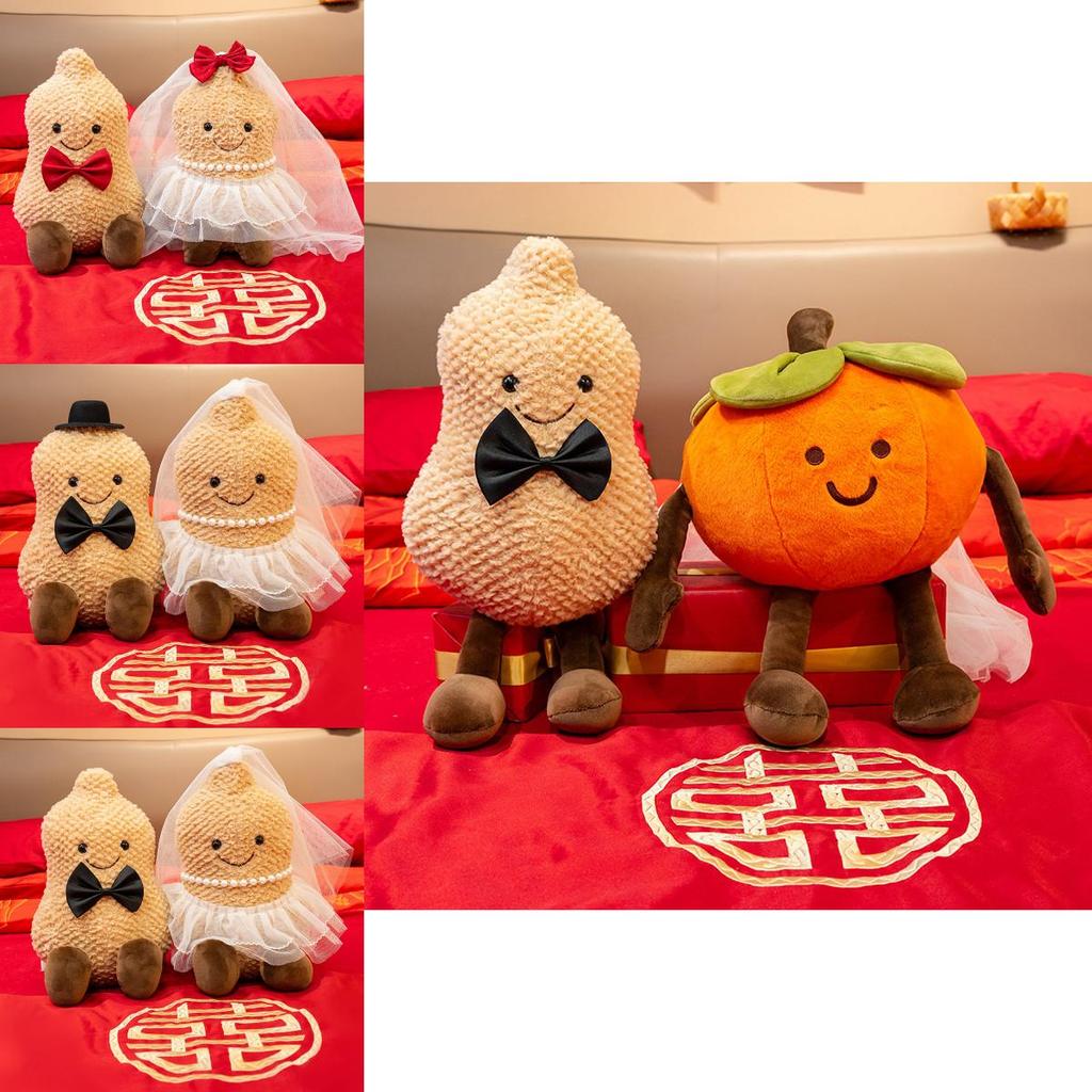 Plush Wedding Doll With Persimmon And Peanut Design For Marriage Celebration Decor