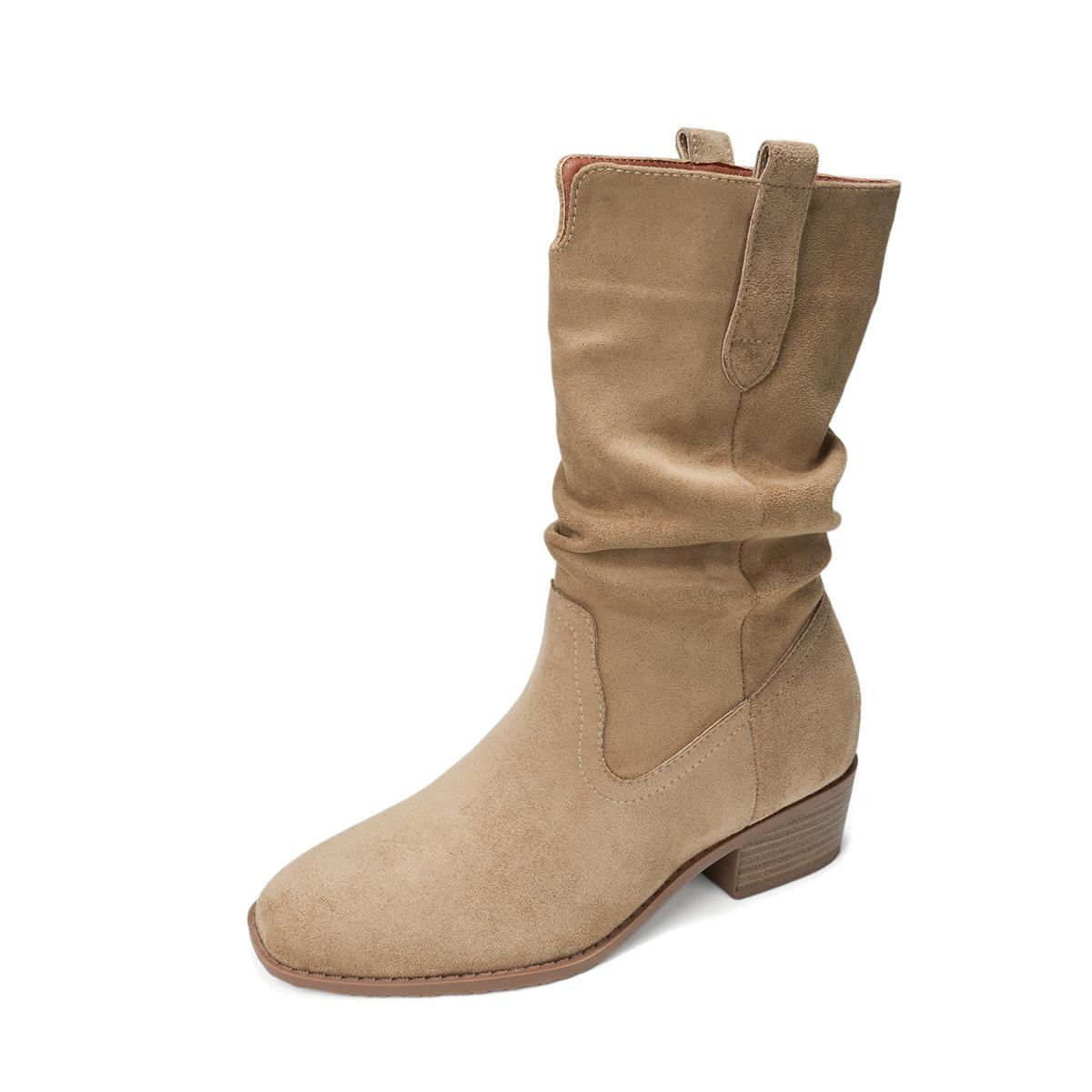 

Inner height increase of 6cm~ Western cowboy boots round head V mouth thick heel Martin boots women s thin stacking boots retro short boots 34