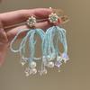 Diamond-set Pearl Bow Star Earrings Light Luxury High-end Personalized Earrings Fresh Temperament Fringed Earrings