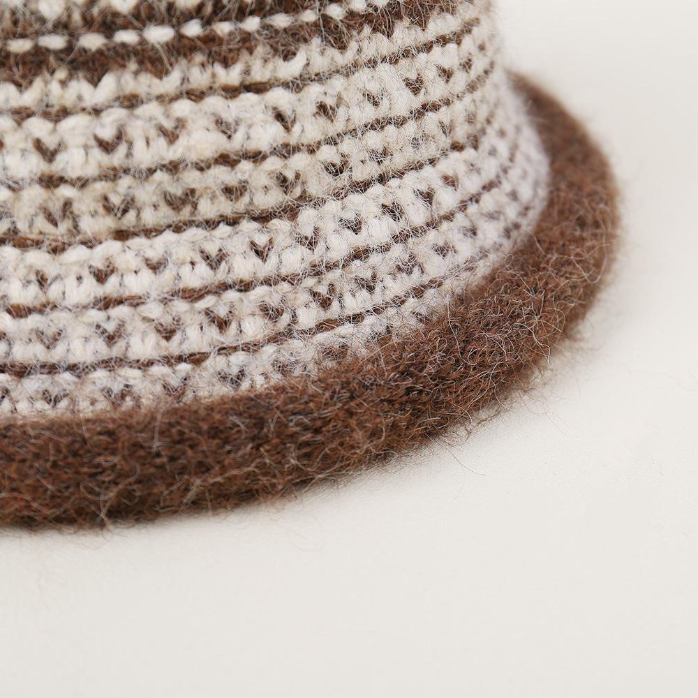 New Small Fresh Comfortable Warm Striped Knitted Comfortable Casual Bucket Hat Burr Edge Casual Warm Small Brim Basin Hat