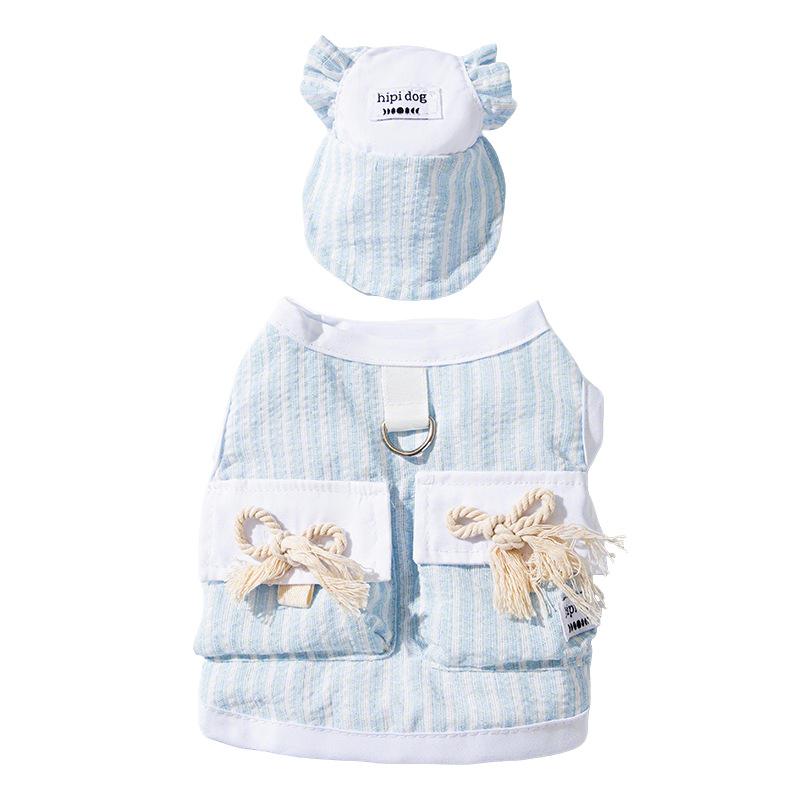 Summer Striped Thin Breathable Pet Vest Small and Medium Dogs Teddy Bigbear Hat Cat Puppy Dog Clothes