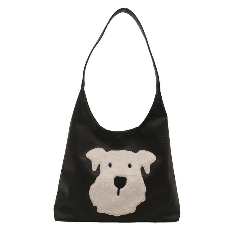 Stylish Large Capacity Tote Bag For Women With Cute Cartoon Design In Black White And Coffee Colors