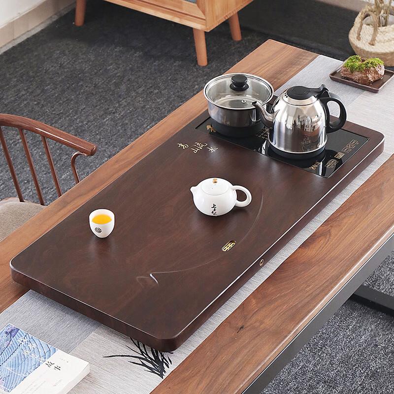 Ebony Pattern Solid Wood Tea Tray with Electric Stove