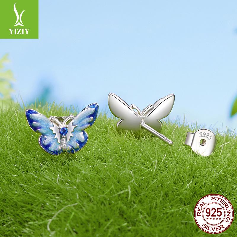Cercei Stud Albastru Fluture Schimbare Graduală Femei Eleganță Rafinată Argint Sterling S925 Cercei Amuzanți Cercei