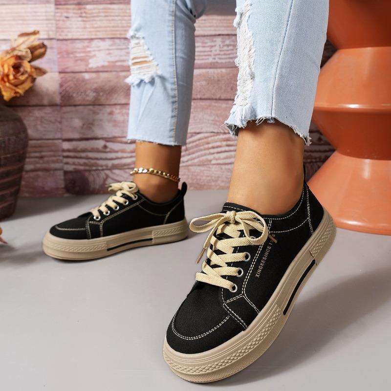 Autumn new women's simple pure colour hundred with flat women's shoes outdoor leisure round head canvas shoes