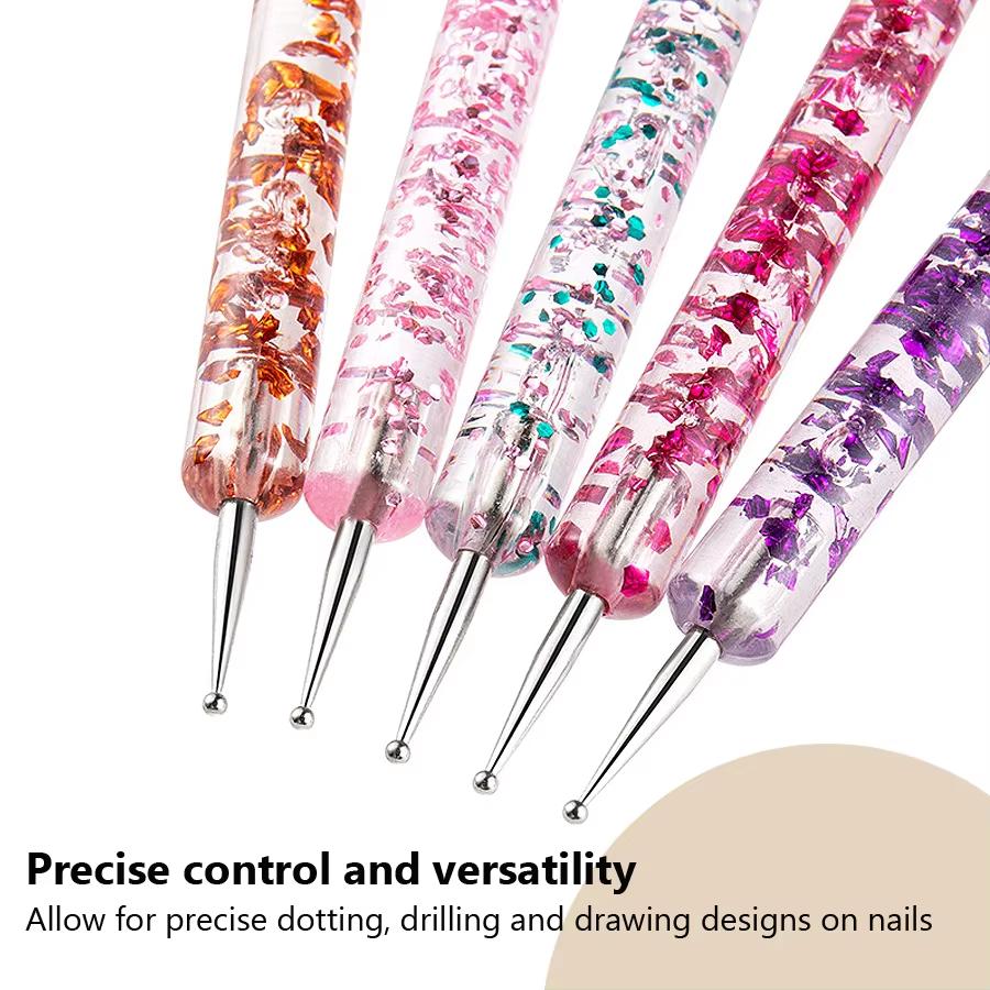5 Peças/conjunto Caneta Pontilhadeira Portátil para Nail Art Cabo de Contas de Cristal Ponta Dupla Desenho Pintura Strass Gemas Canetas Ferramentas de Manicure