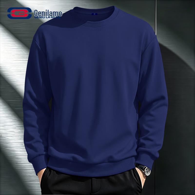 GENIOLAMODE Men's 330G Heavyweight Solid Color Round Neck Sweatshirt