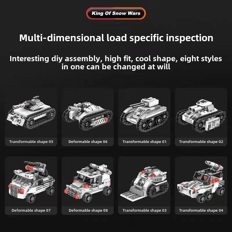 Tanc de mașină militară 8 în 1 Avion Camion Model Bloc de construcție Bricolaj Cărămidă Copii Jucărie de construcție Băiat Cadou Adult
