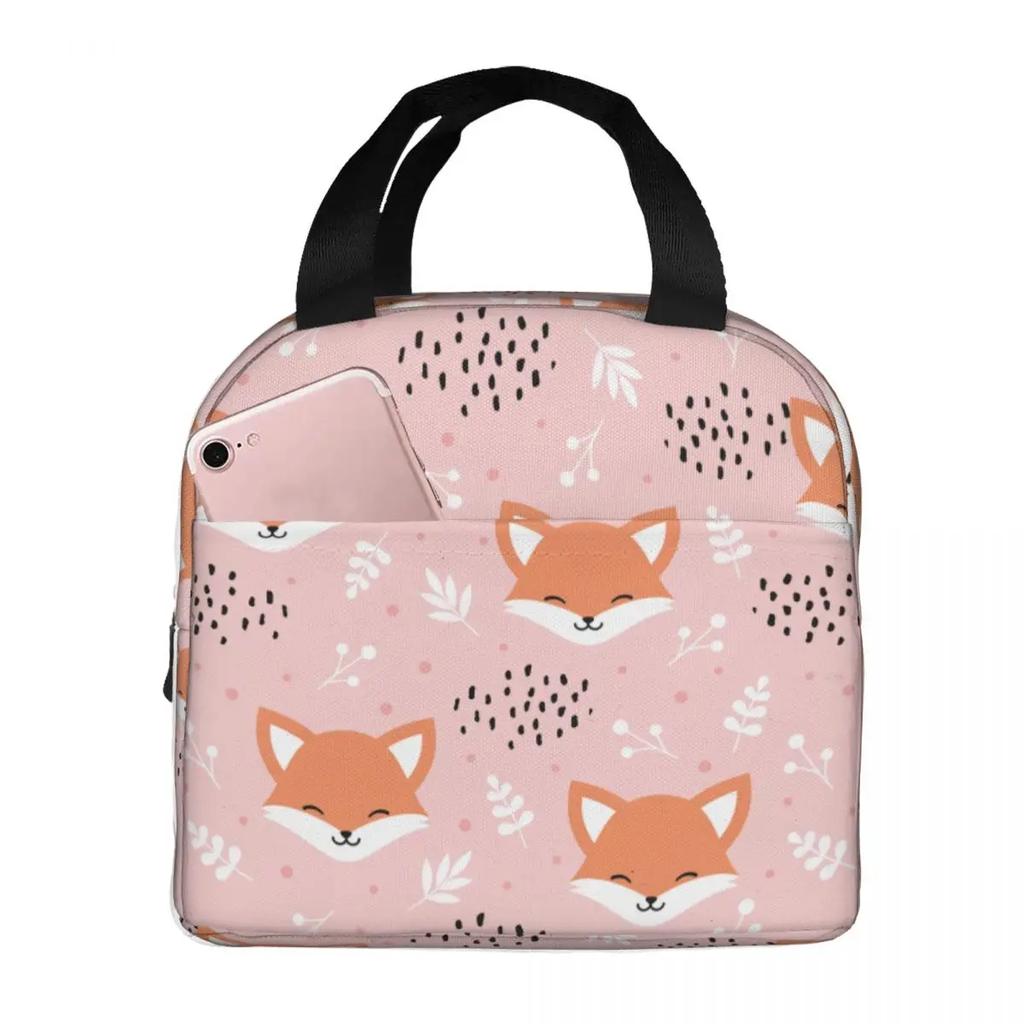 Bolsas de Almuerzo Florales de Zorro Bolsa Refrigeradora de Lona Aislada Portátil Termo Picnic Lonchera para Mujeres Niños