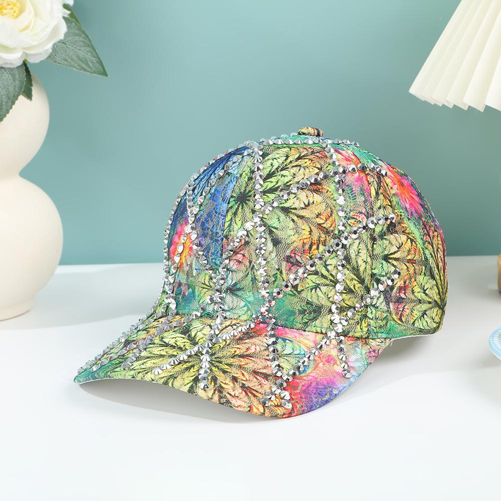 Floral Rhinestone Baseball Cap for Women, Sparkly Lace Pattern Adjustable Sun Hat
