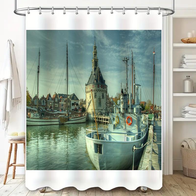 Coastal Charm Bathroom Decor Ocean View Shower Curtain Nautical Beach Theme Seascapes Wall Art Home Textile Room Divider
