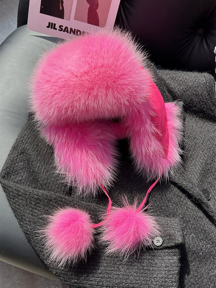 Fox Fur Ear Protection Fur Lei Feng Hat Female Ski Hat Parent-child Furry Hat Headband Hat Thickened Warm Snow Hat