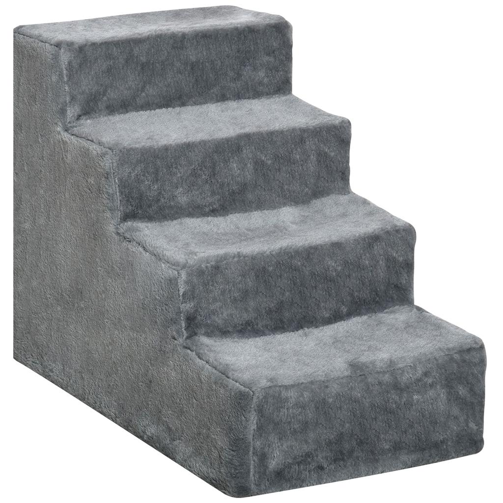 Four-Step Dog Stairs, with Washable Plush Cover, for High Bed Sofa, Dog Stairs for Small Dog and Cat - Light Grey
